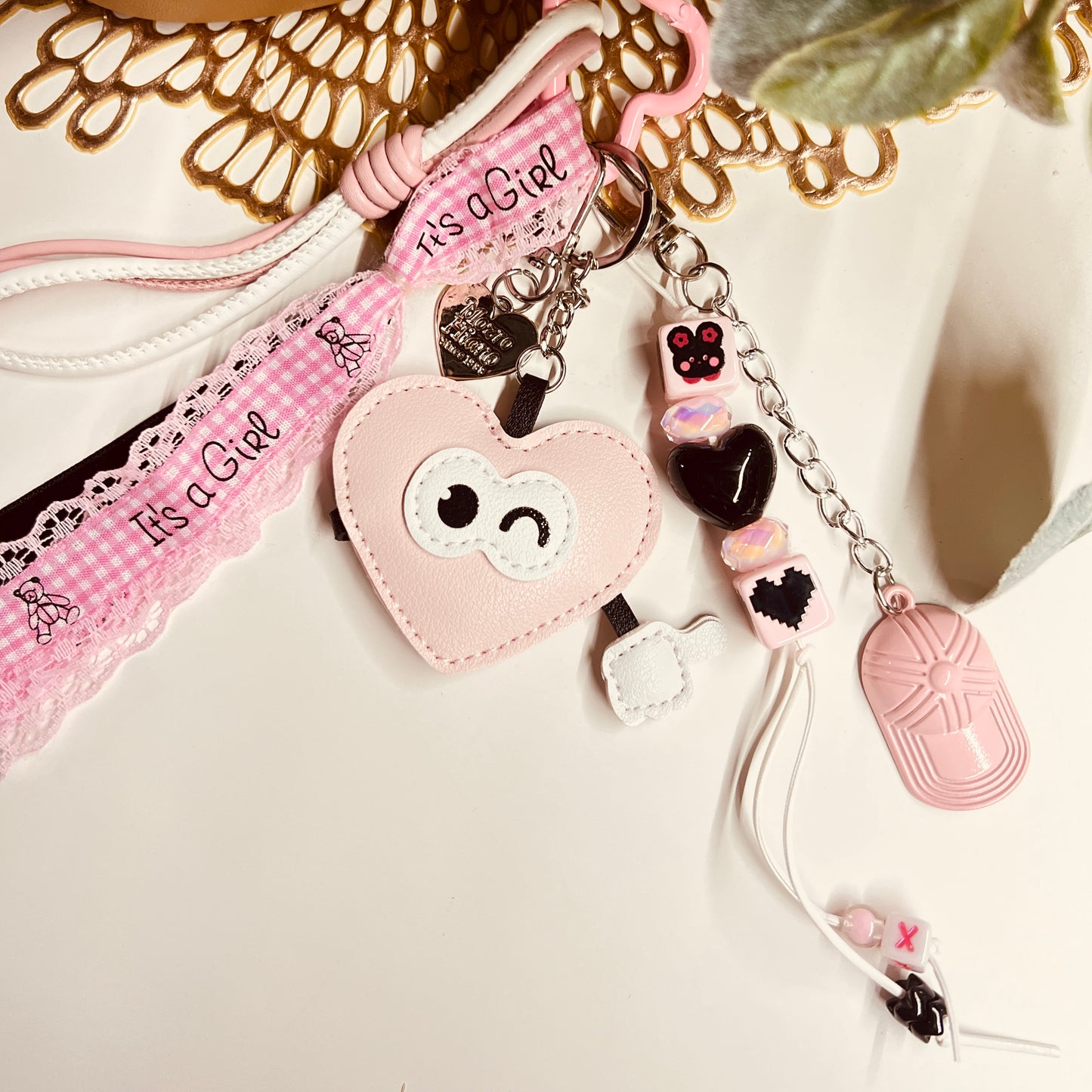 HANDMADE BAG CHARMS ~ LEATHER HEART