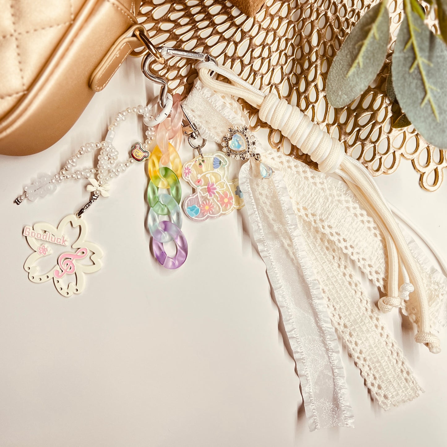 HANDMADE BAG CHARMS ~ FLOWER FRAME/TEDDY ~