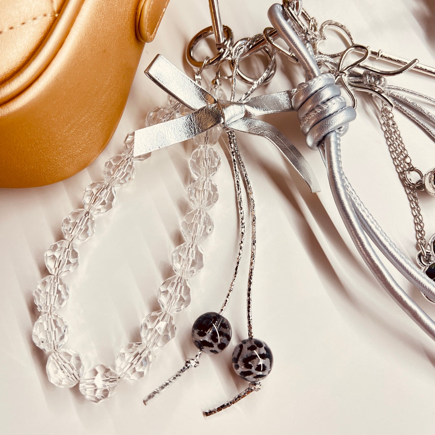 HANDMADE BAG CHARMS ~ SILVER FAUX LEATHER HEART ~