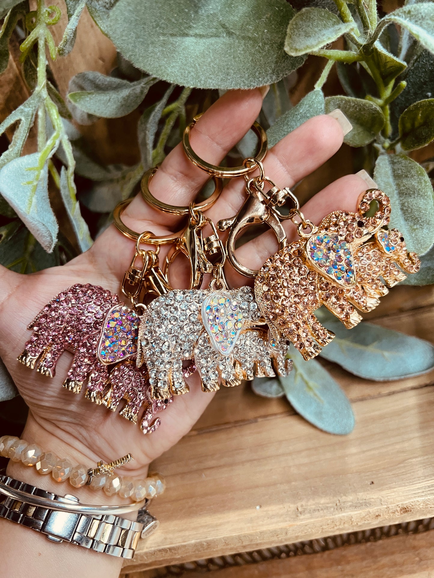 MOMMY & ME RHINESTONE ELEPHANT KEYCHAIN