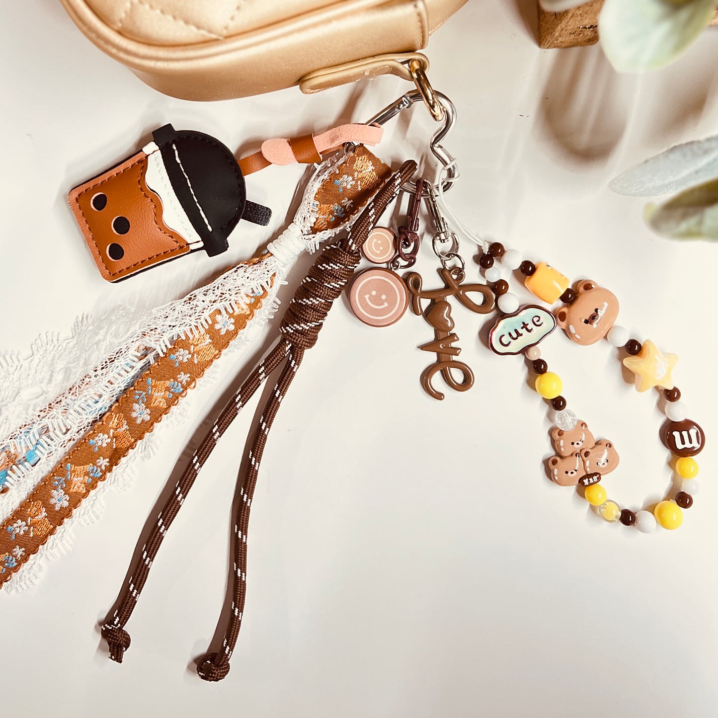 HANDMADE BAG CHARMS ~ LEATHER BOBA DRINK ~