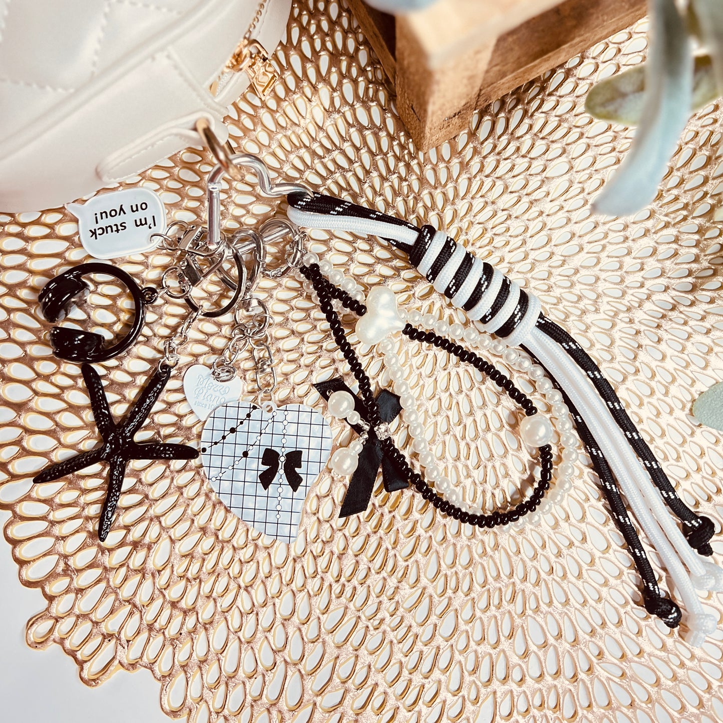 HANDMADE BAG CHARMS ~ STAR FISH/ PEARL CHAIN ~