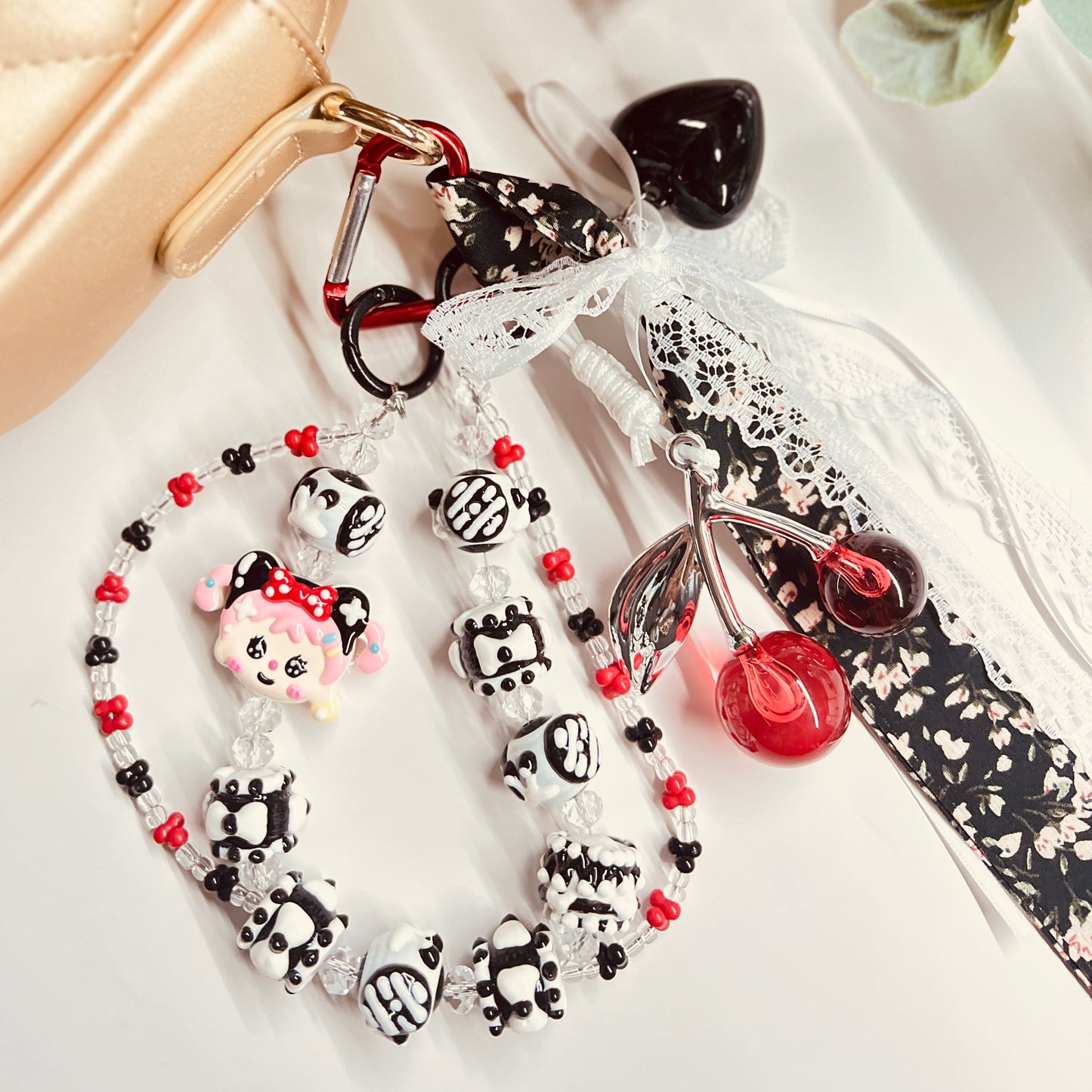 HANDMADE BAG CHARMS ~ RED/BLACK/WHITE