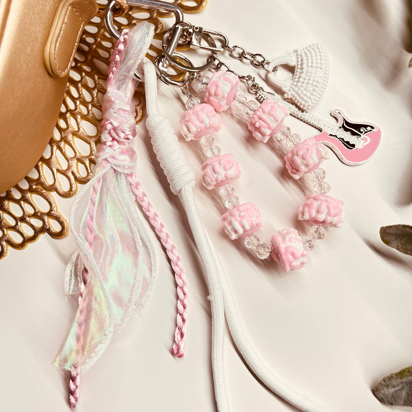 HANDMADE BAG CHARMS ~ GUITAR/HAND PAINTED BEADS