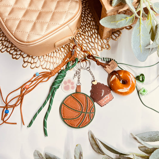 HANDMADE BAG CHARMS ~ LEATHER BASKET BALL