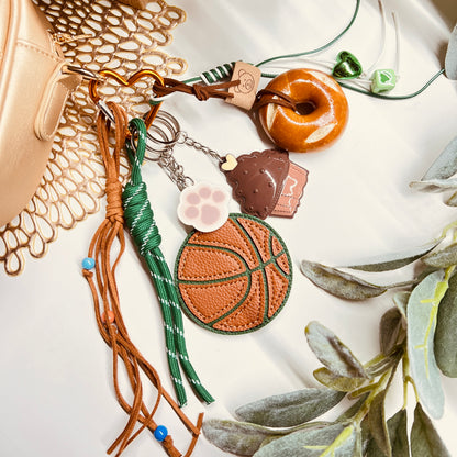 HANDMADE BAG CHARMS ~ LEATHER BASKET BALL