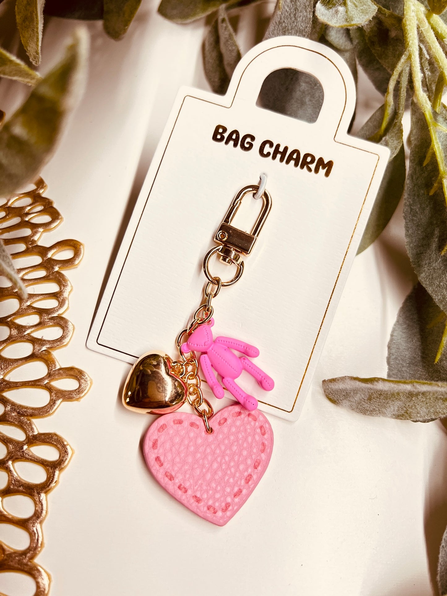 PINK HEART/TEDDY BAG CHARM