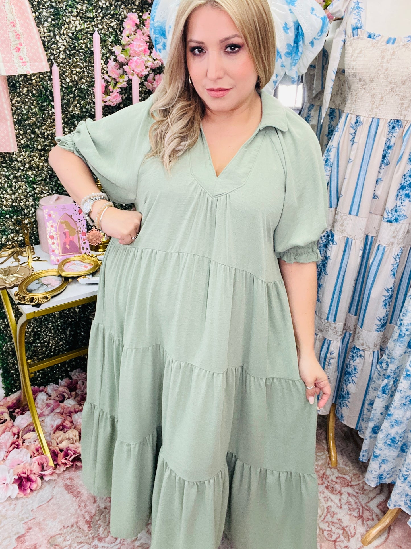 SOLID TIERED MIDI DRESS