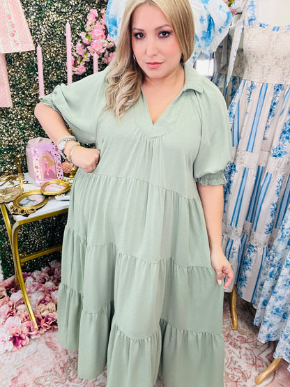 SOLID TIERED MIDI DRESS