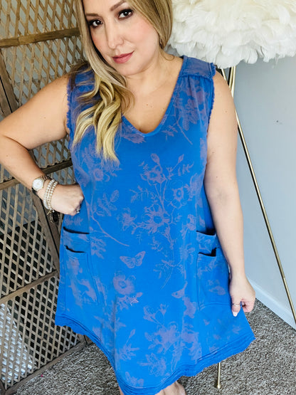 Mineral Washed Floral Print Terry Dress