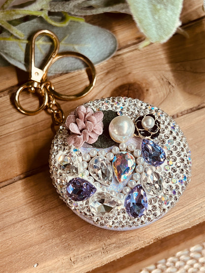 RHINESTONE DOUBLE KEYCHAIN MIRROR