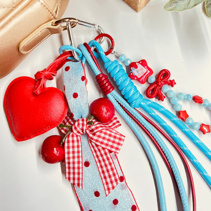 HANDMADE BAG CHARMS ~ BLUE/RED/HEART ~