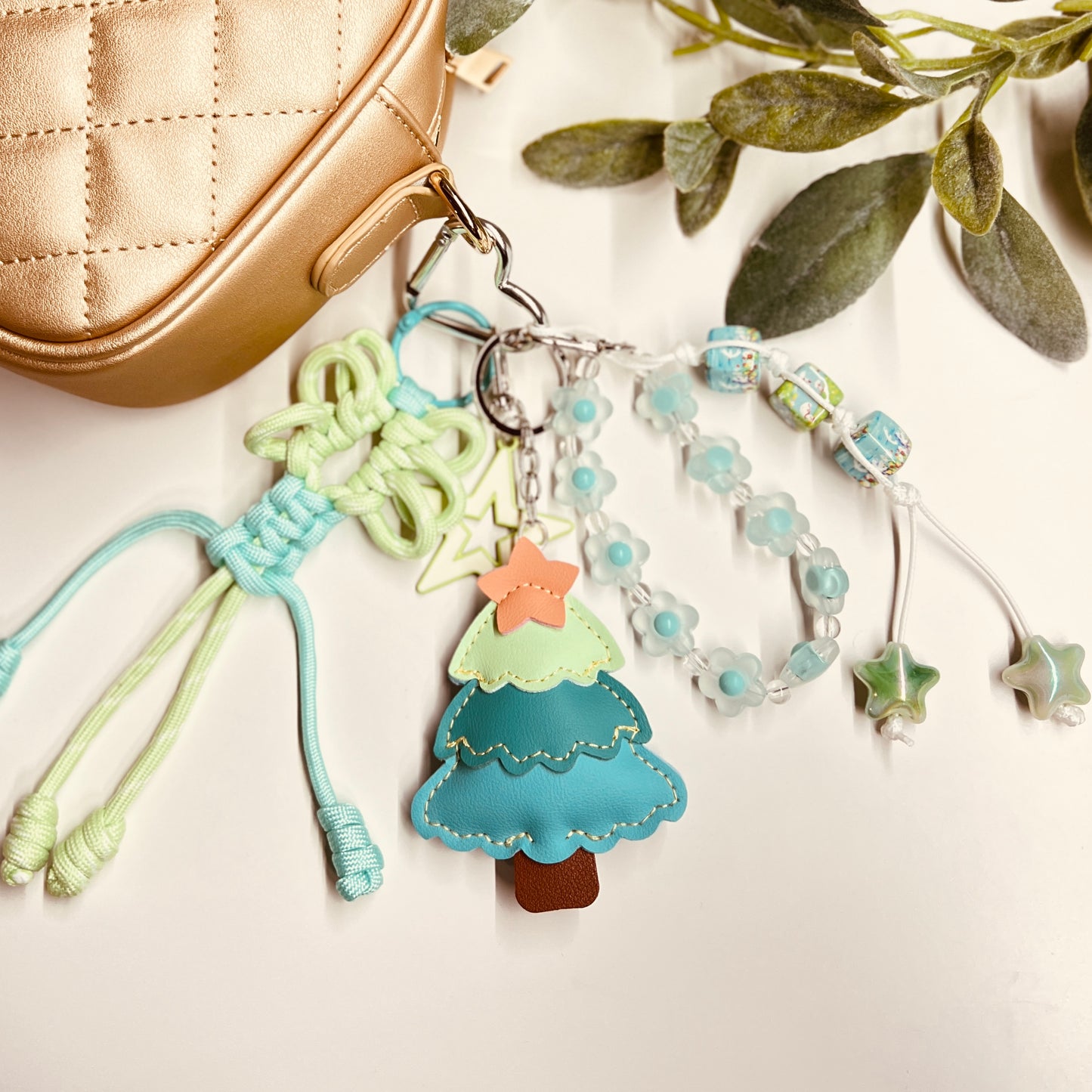 HANDMADE BAG CHARMS ~ CHRISTMAS TREE TEAL GREEN 2 ~