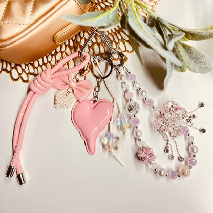 HANDMADE BAG CHARMS ~ METAL HEART/LUXE BEADS