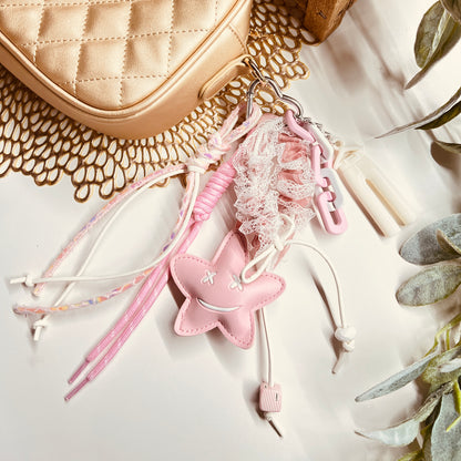 HANDMADE BAG CHARMS ~ PINK LEATHER STAR/PANTS