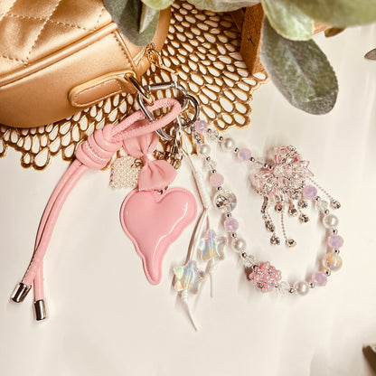 HANDMADE BAG CHARMS ~ METAL HEART/LUXE BEADS