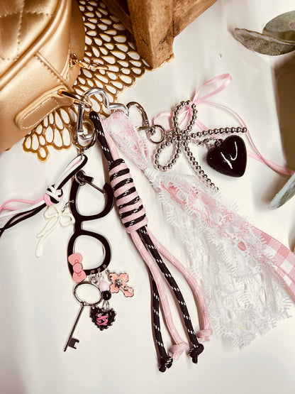 HANDMADE BAG CHARMS ~ GLASSES/BLACK HEART/BOW