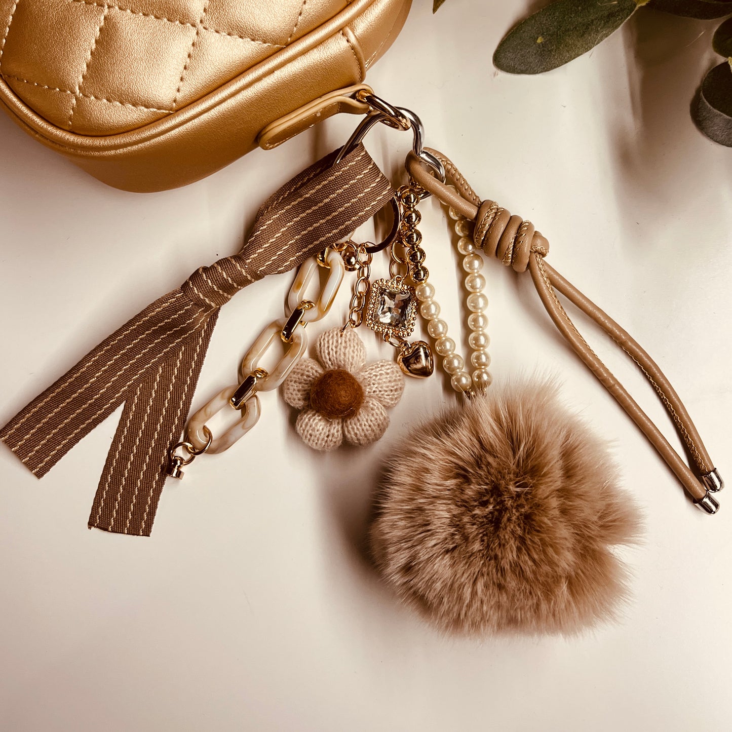 HANDMADE BAG CHARMS ~ BEIGE/TAN