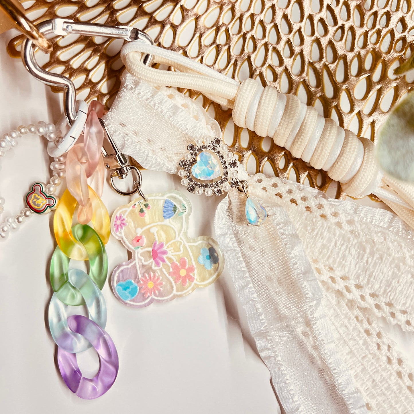 HANDMADE BAG CHARMS ~ FLOWER FRAME/TEDDY ~