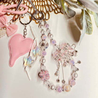 HANDMADE BAG CHARMS ~ METAL HEART/LUXE BEADS