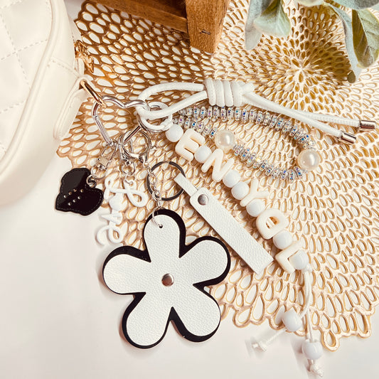 HANDMADE BAG CHARMS ~ FAUX LEATHER FLOWER
