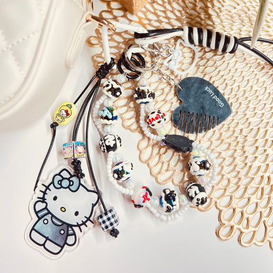 HANDMADE BAG CHARMS ~ KITTY/ HAND PAINTED BEADS ~