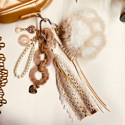 HANDMADE BAG CHARMS ~ PAW BEIGE/CEAM/GOLD