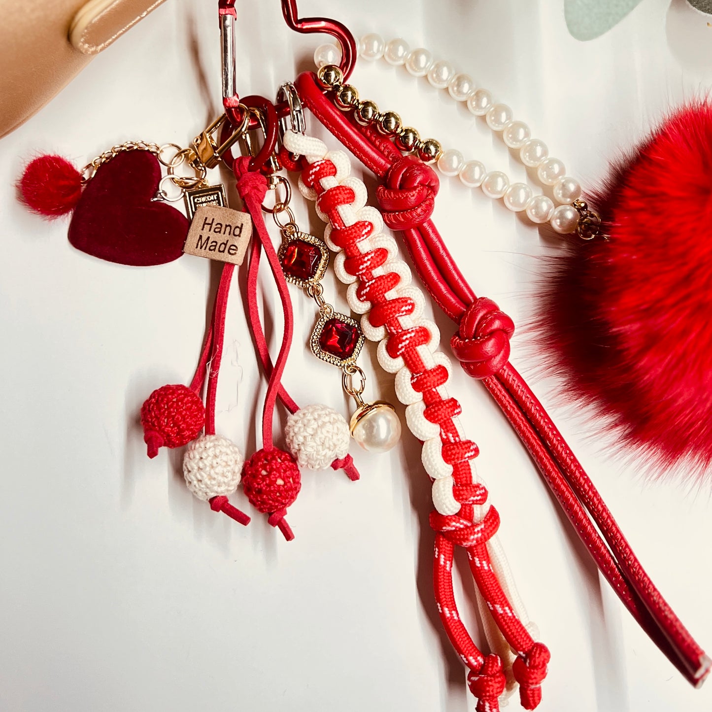 HANDMADE BAG CHARMS ~ PUFFY BALL/HEART ~