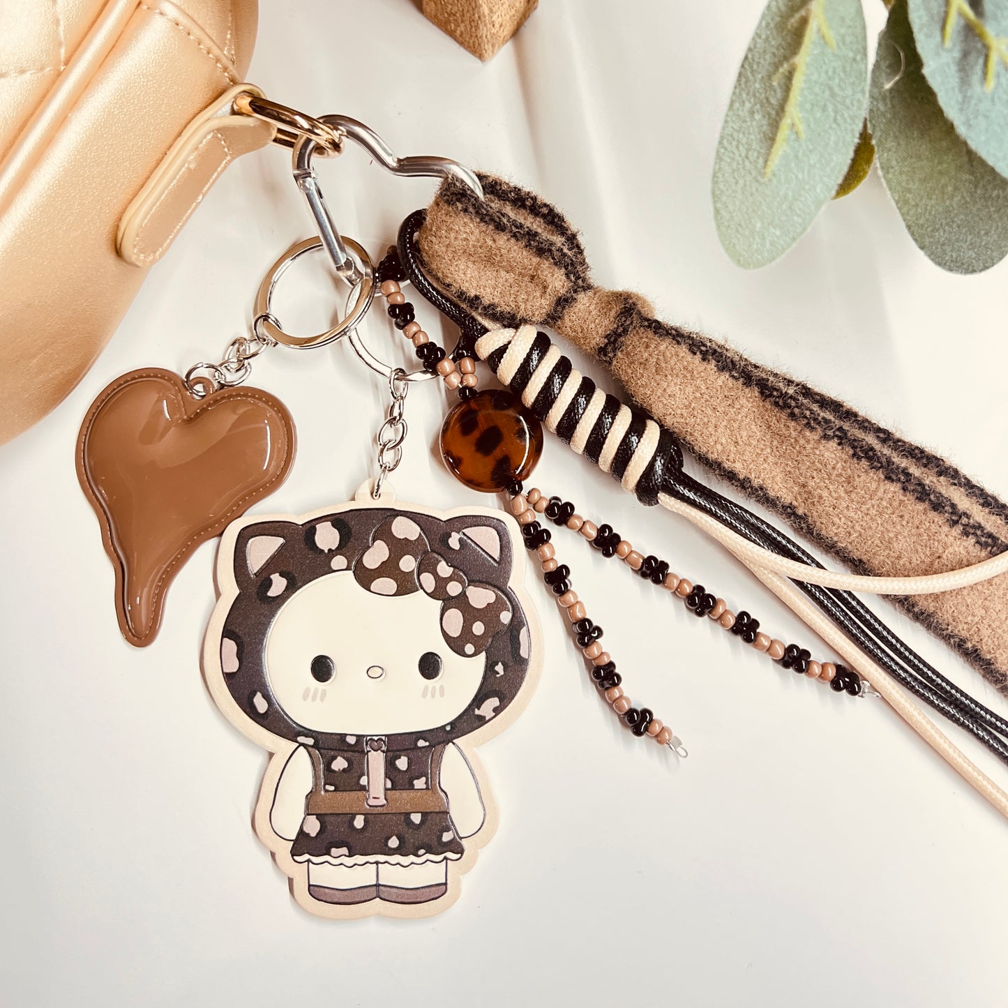 HANDMADE BAG CHARMS ~ FAUX LEATHER LEOPARD CAT ~