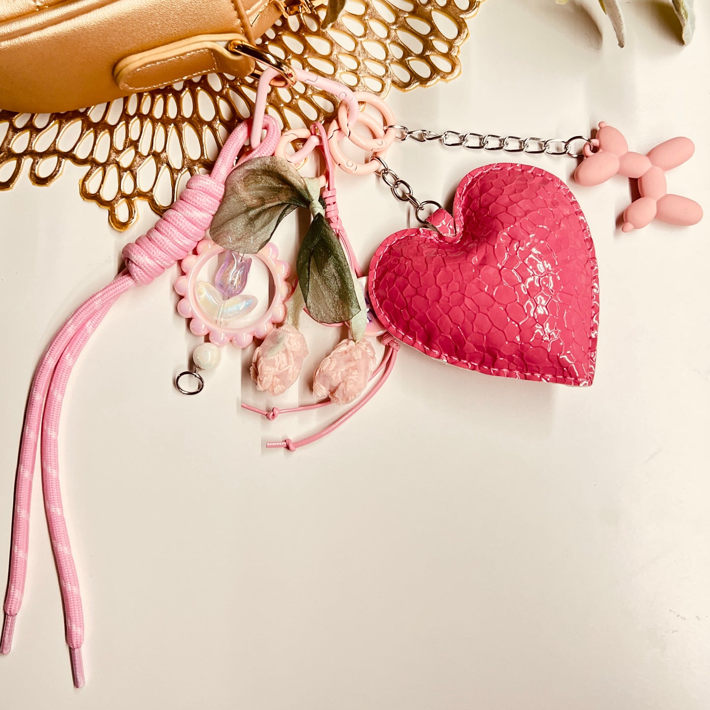 HANDMADE BAG CHARMS ~ LEATHER HEART