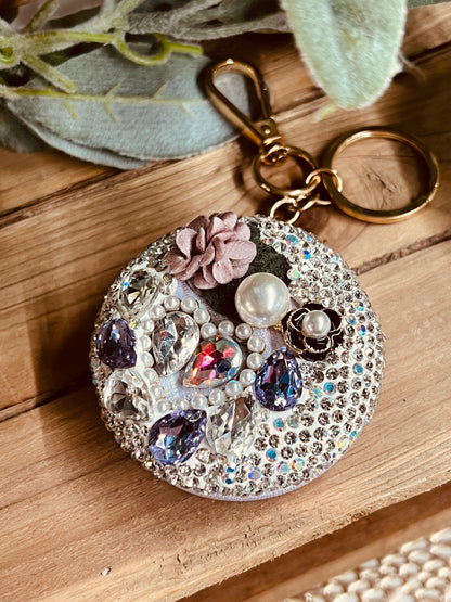 RHINESTONE DOUBLE KEYCHAIN MIRROR
