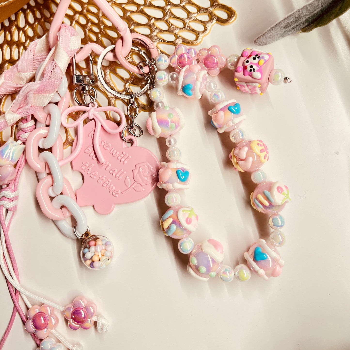 HANDMADE BAG CHARMS ~ Hand PAINTED BEADS/SHAKER CHARM