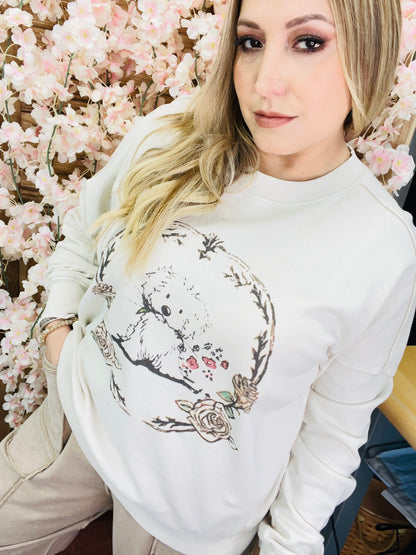 PUPPY GRAPHIC WASHED TERRY PULLOVER