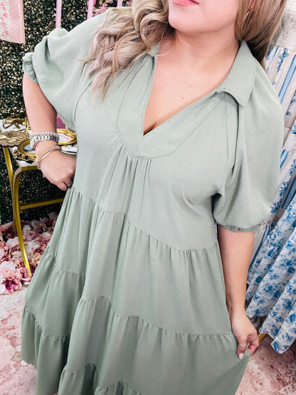 SOLID TIERED MIDI DRESS