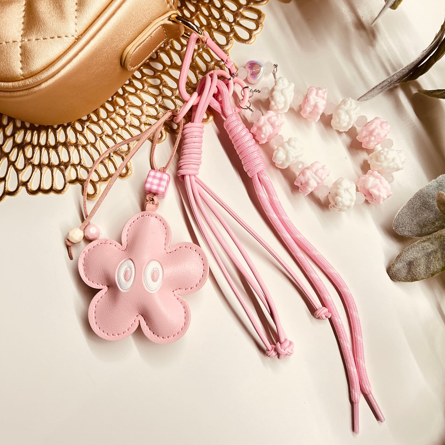 HANDMADE BAG CHARMS ~ PINK LEATHER STAR