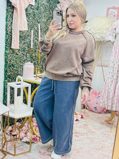 CUT OUT MINERAL WASHED PULLOVER - CACAO