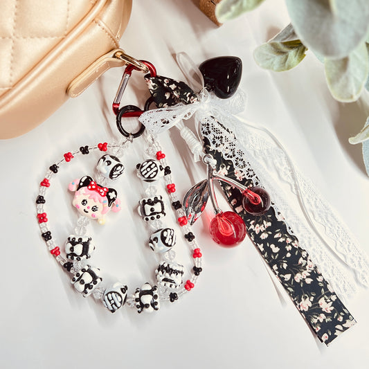 HANDMADE BAG CHARMS ~ RED/BLACK/WHITE
