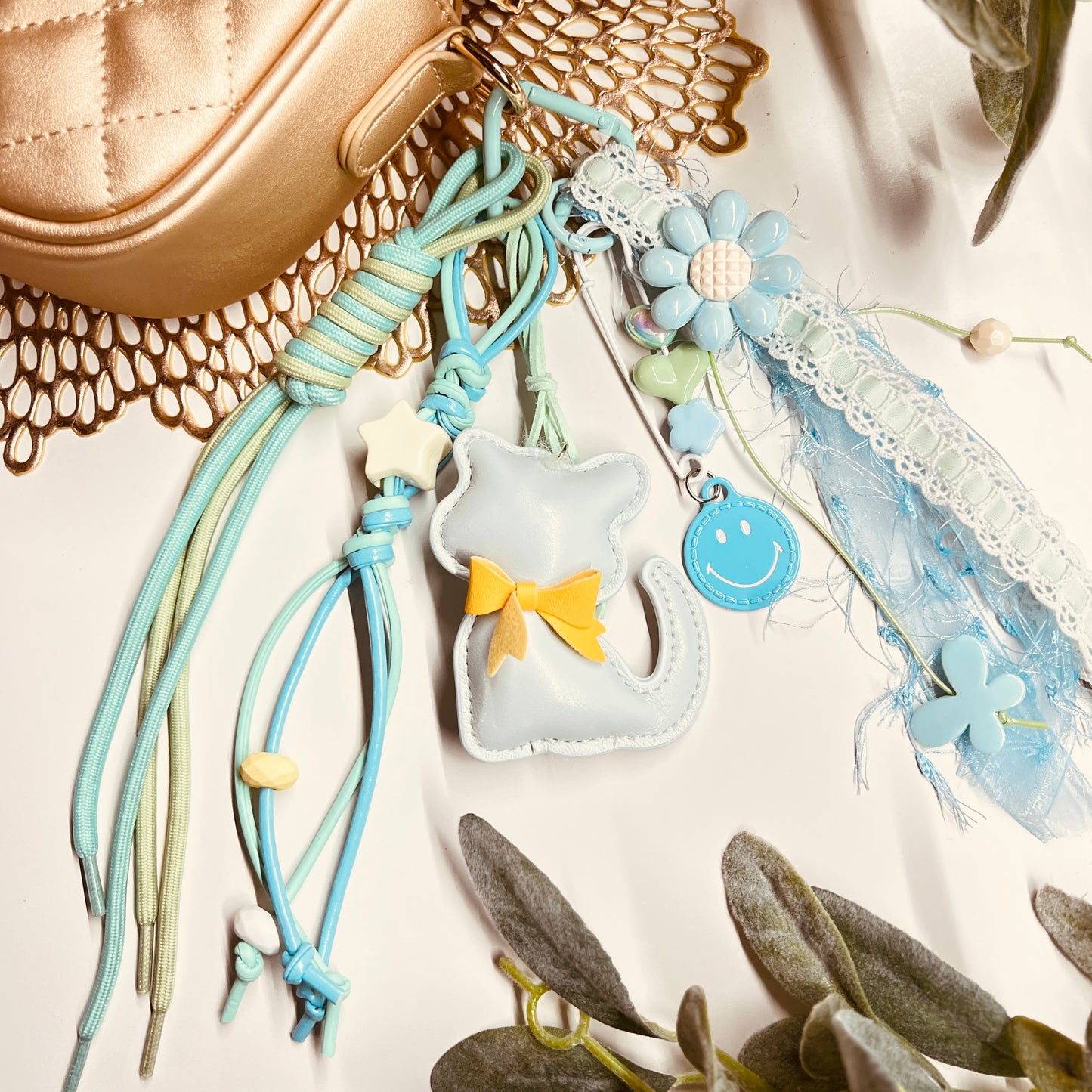 HANDMADE BAG CHARMS ~ LEATHER CAT