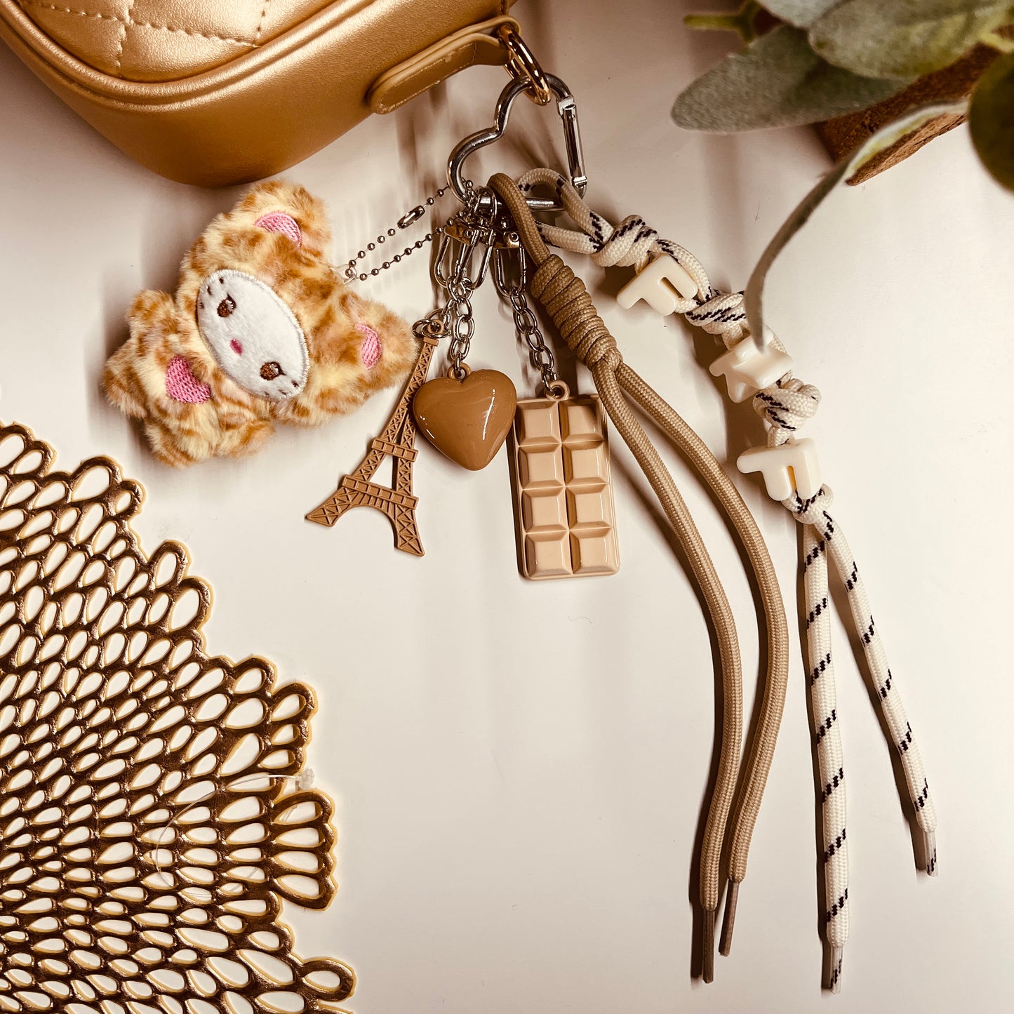 HANDMADE BAG CHARMS ~ KITTY  BEIGE/TAN