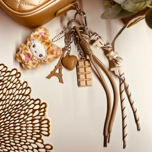 HANDMADE BAG CHARMS ~ KITTY  BEIGE/TAN