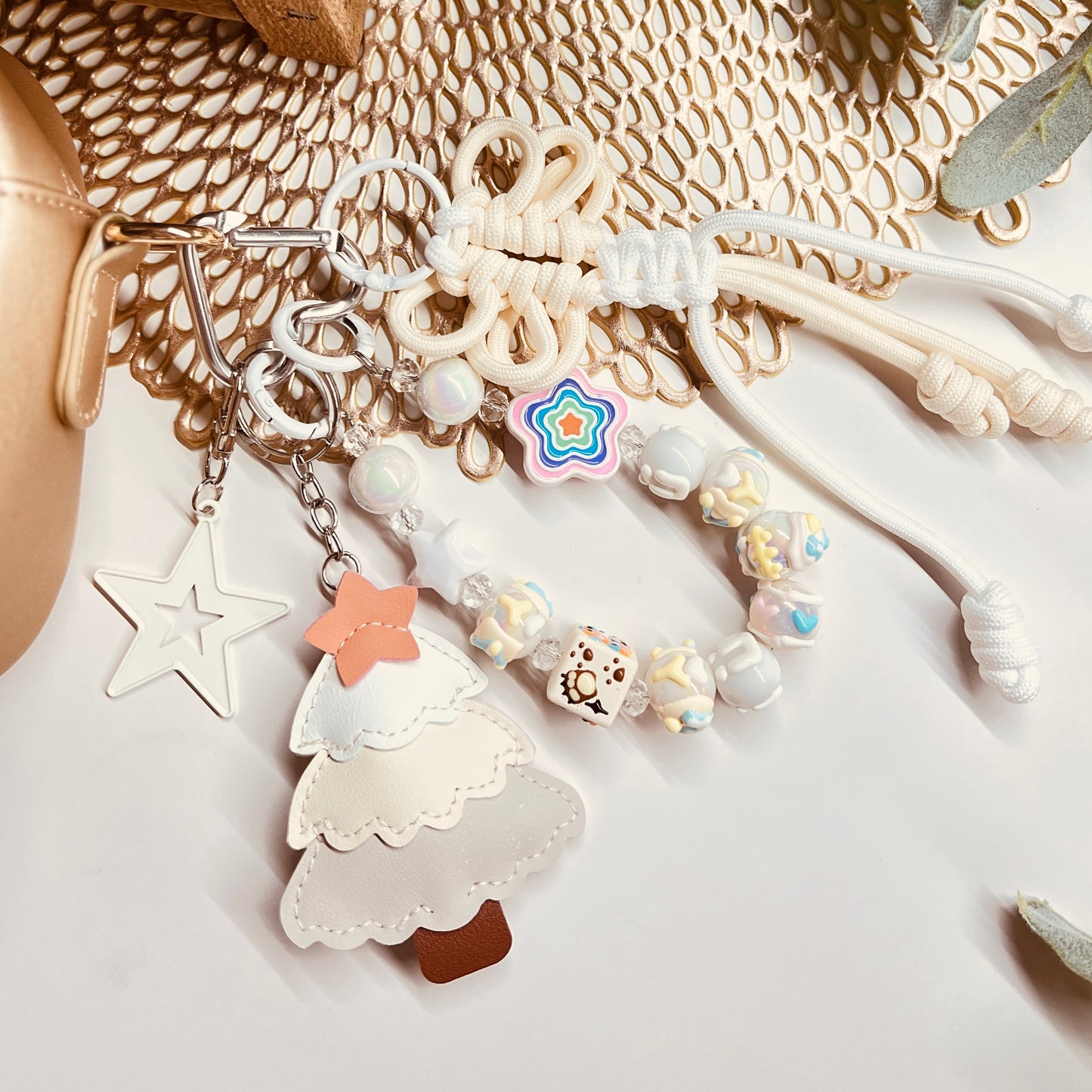 HANDMADE BAG CHARMS ~ CREAM PINE TREE ~