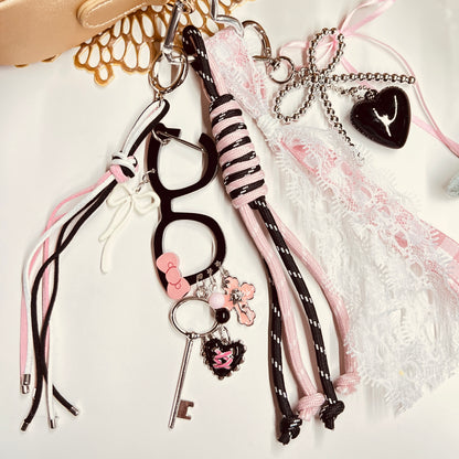 HANDMADE BAG CHARMS ~ GLASSES/BLACK HEART/BOW