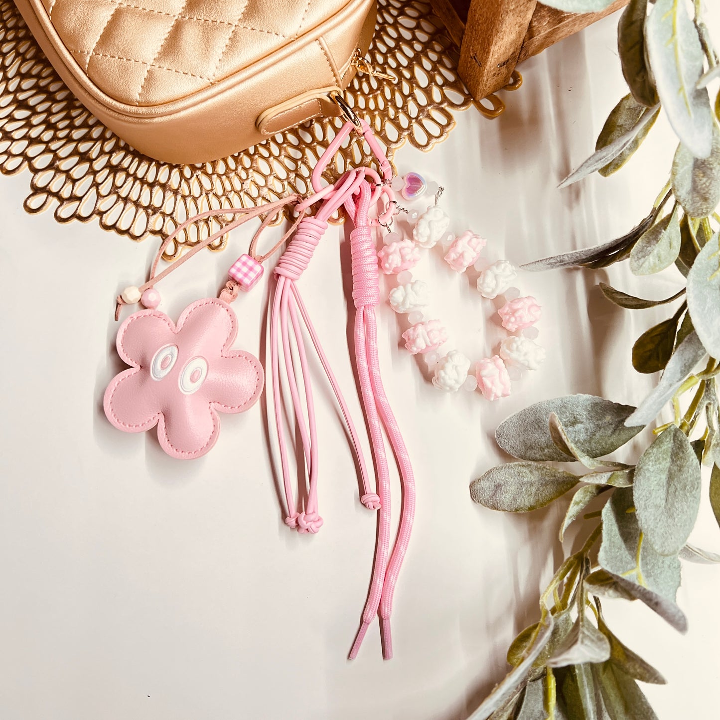 HANDMADE BAG CHARMS ~ PINK LEATHER STAR
