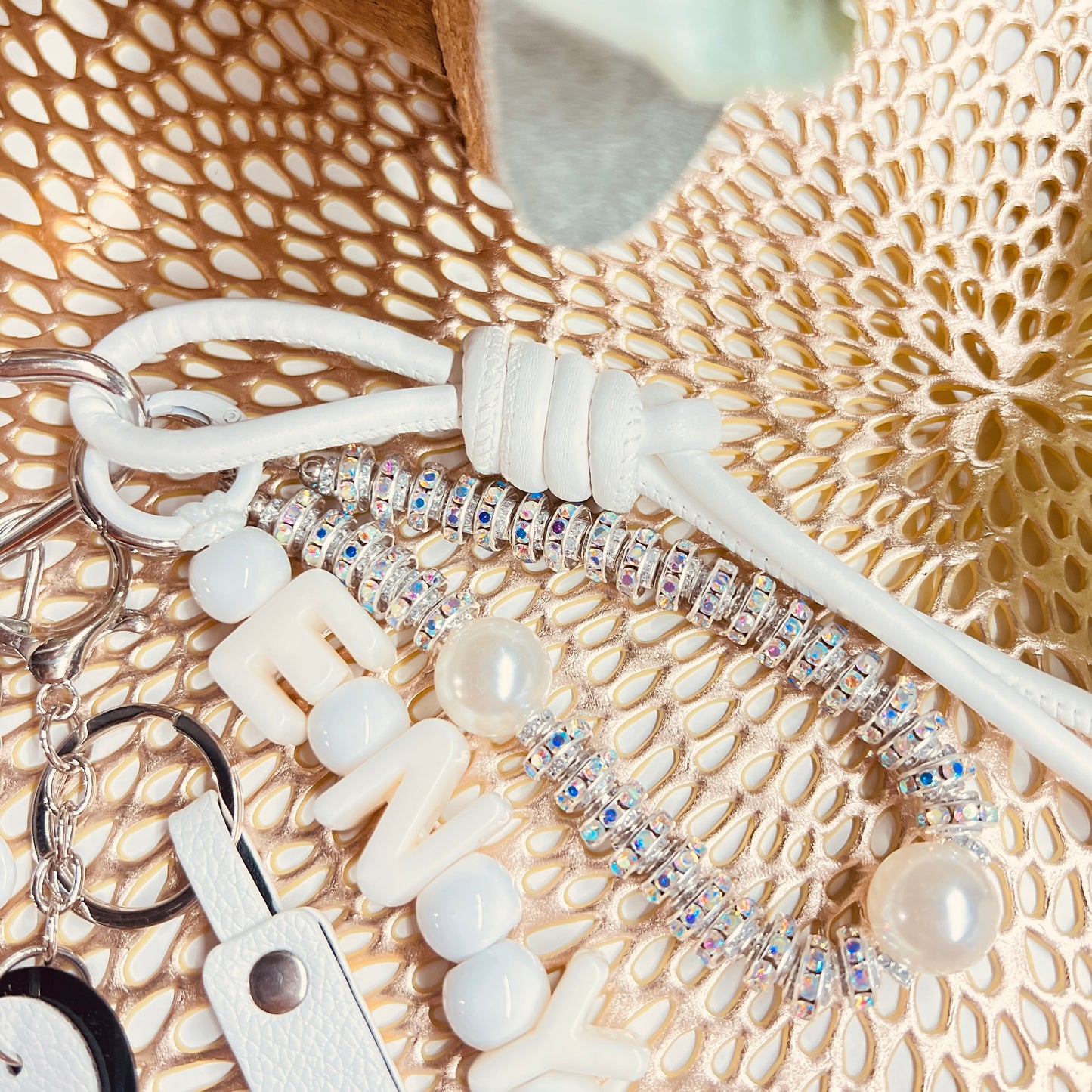 HANDMADE BAG CHARMS ~ FAUX LEATHER FLOWER