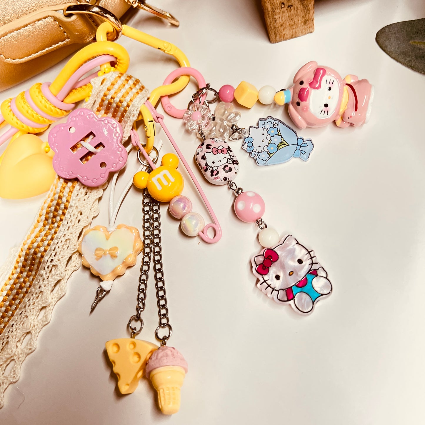 HANDMADE BAG CHARMS ~ YELLOW HEART/ICE CREAM/CHEESE CHARM