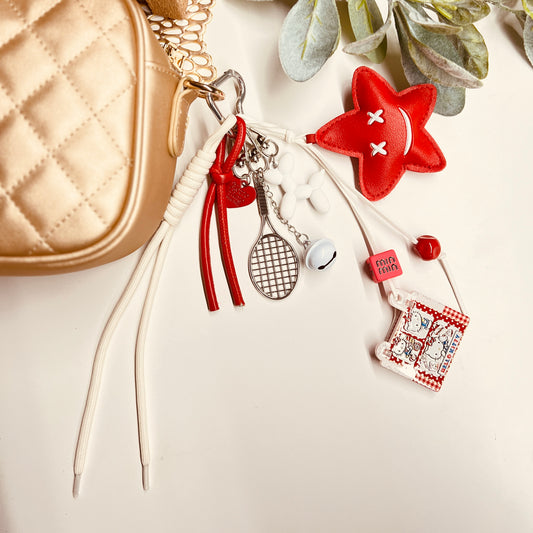HANDMADE BAG CHARMS ~ FAUX LEATHER RED STAR