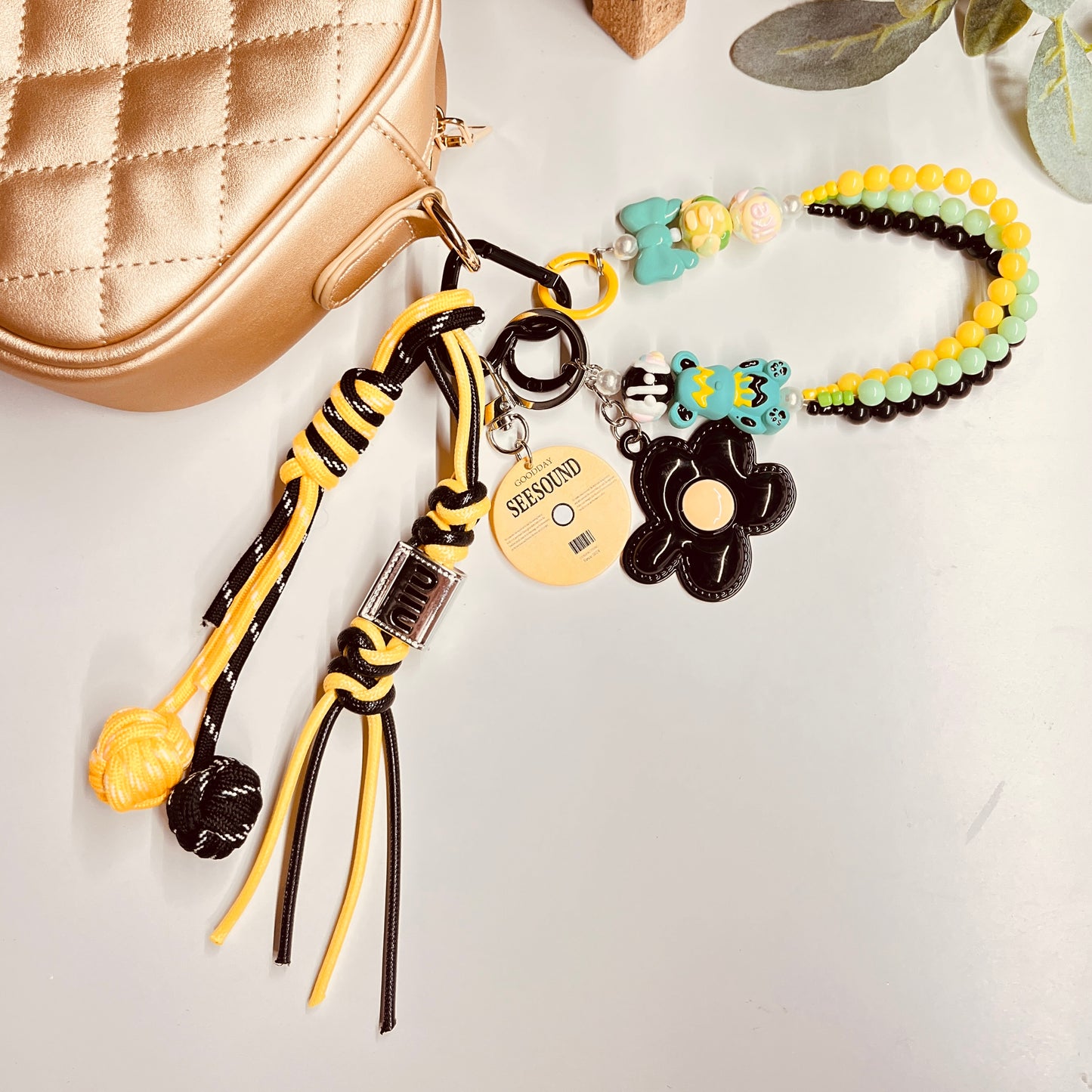 HANDMADE BAG CHARMS ~ BLACK FLOWER METAK CHARM