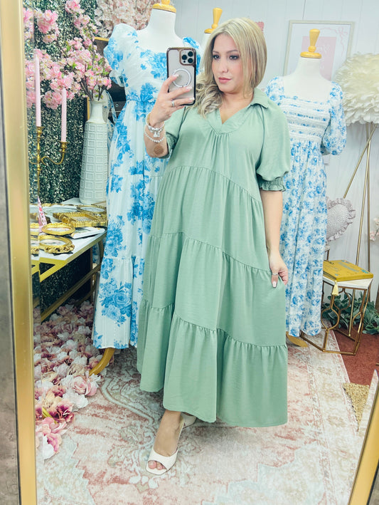 SOLID TIERED MIDI DRESS