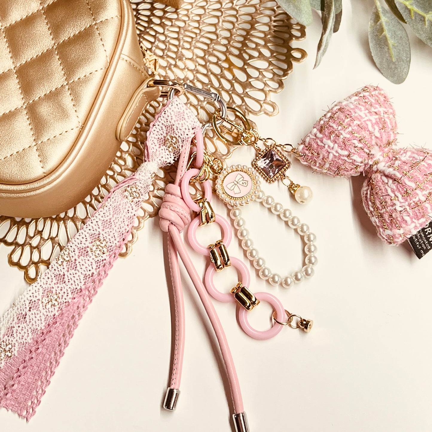 HANDMADE BAG CHARMS ~ PINK BOW/COQUETTE
