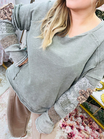 INSIDE OUT WASHED TERRY PULLOVER - FADED OLIVE